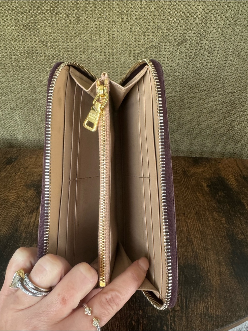 Prada Wine Red Haircalf Zip Wallet with Gold Logo - Picture 5 of 6